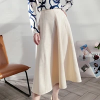 womens versatile high waist large swing umbrella skirt solid color fashion medium length skirt womens skirt 2022 spring