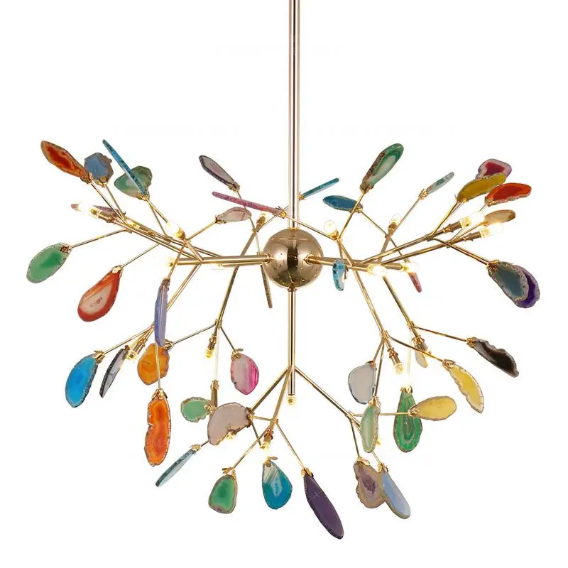 Большой натуральный Агат ломтик Золотая люстра красный оранжевый серый