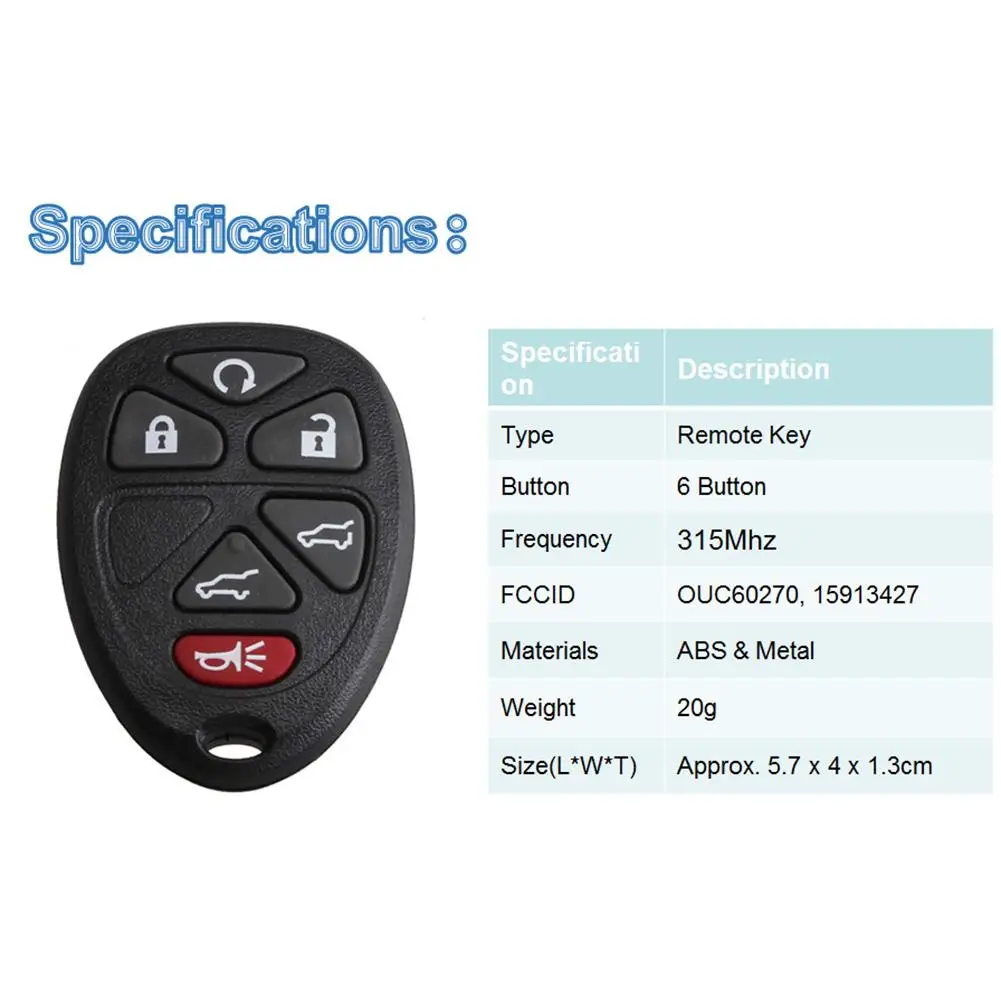 Вход дистанционного ключа 6 кнопок Замена дистанционный ключ брелок от машины