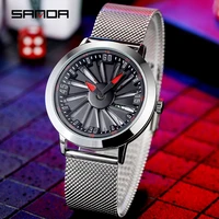 sanda top brand watch men stainless steel creative design clock rotating hollow dial waterproof mens luxury sport quartz watches