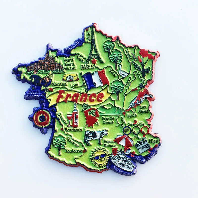 

France creative geographical indication map tourism commemorative decorative crafts soft magnetic refrigerator collection gifts.