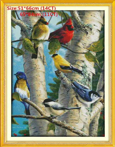 Birch birds Осенние птицы китайский Счетный крест наборы узоров Вышивка крестом наборы 14CT 11CT Печать на холсте DMC Набор для вышивки крестом - Цвет: Birch birds