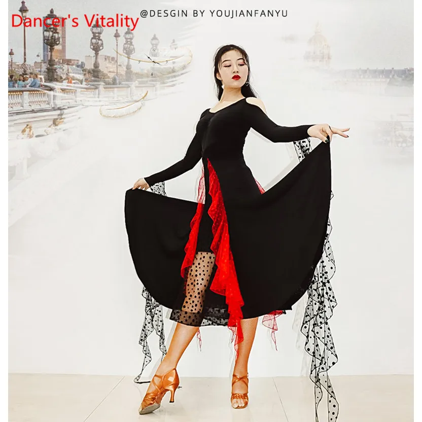 

Waltz Dress Rumba Standard Smooth Dance Dresses Of Standard Social Dress Ballroom Latin Dance Competition Dress Lace Black