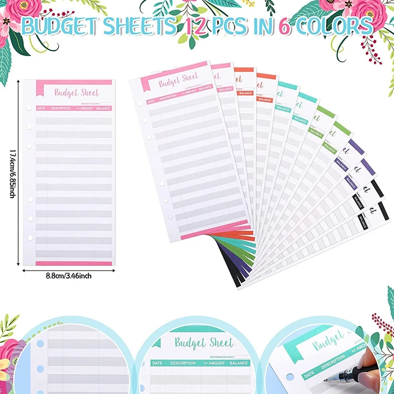 

A6 PVC Notebook Binder Planner Organizer 6 Ring Binder Cover, Binder Pockets, Budget Sheet for Budgeting,Rainbow Style