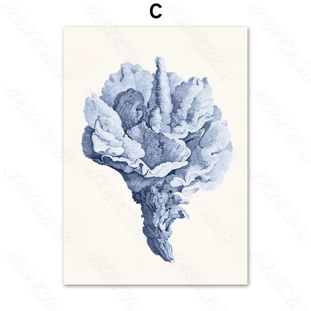 

Light Blue Coral Animal Poster Nordic Style Wall Art Canvas Print Painting Modern Living Room Decoration