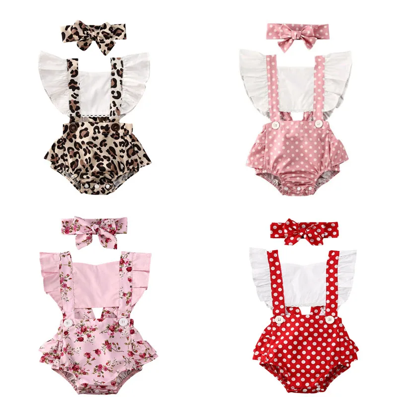 

0-24M Baby Girl Flower Ruffle Romper Newborn Backless Jumpsuit Headband Girls Sunsuit Outfit 2pcs Baby Summer Clothing