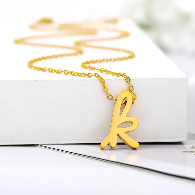 2020 эстетическое инициальное имя курсива шрифт золотая цепочка из нержавеющей