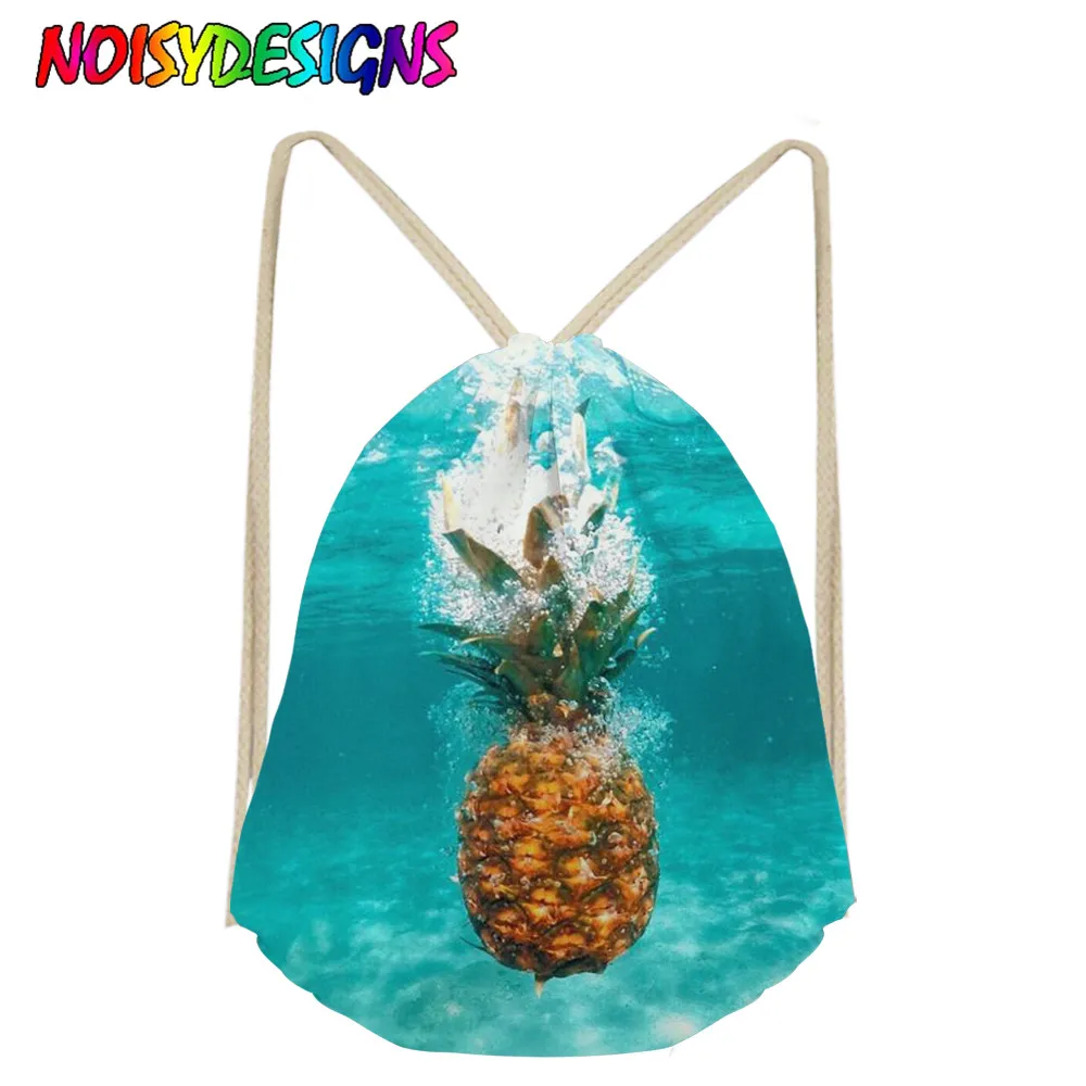 

NOISYDESIGNS Pineapple and Water Printed Drawstring Bag Girls Kawaii Female Storage Bags Shoulder Bags Women's Mochila