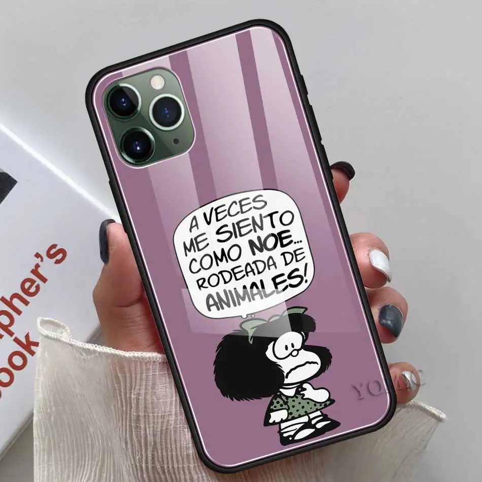Mafalda Hot Sale Fitted Case for Apple iPhone 11 12 Pro XR 6 6S 7 8 Plus X XS MAX Tempered Glass Mobile Phone Shell Cover