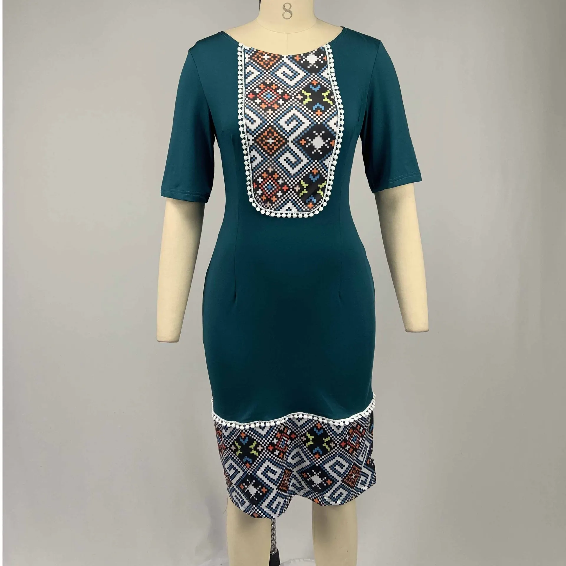 

New arrived National print slim fit and buttock covered commuter dress for women 2020s wear