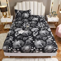 new product 1pcs 100polyester printed solid fitted sheet mattress cover four corners with elastic band bed sheetno pillowcase