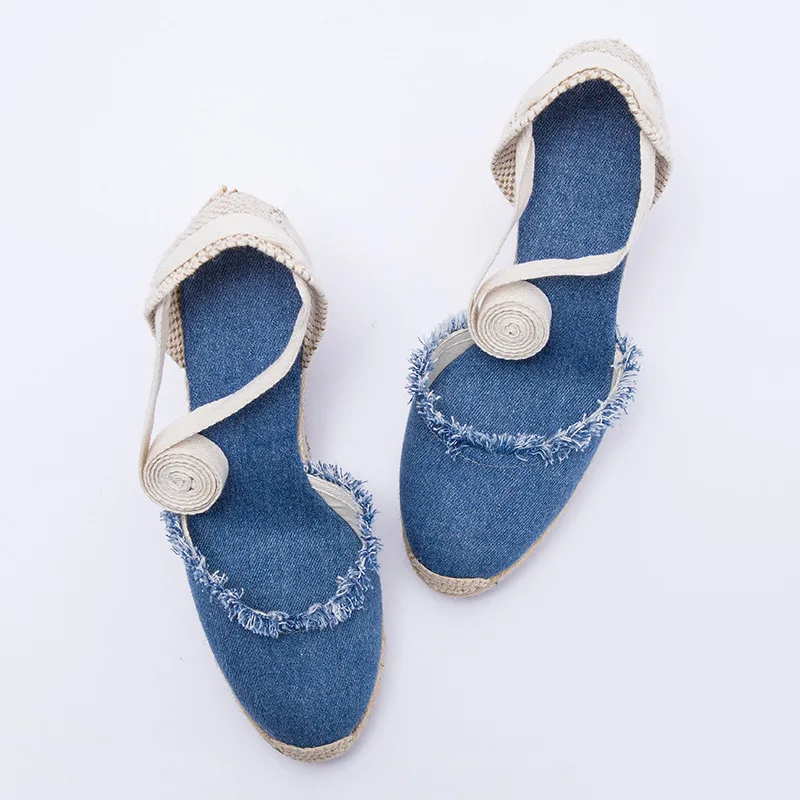 Эспадрильи на танкетке для женщин холщовые туфли с эффектом потертости каблуке 9