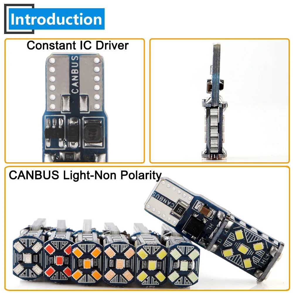 50X DC 9-28V Canbus W5W Car Light Clearance T10 2016 15SMD LED No error Bulb trunk signal 194 White Ice Blue Red Amber Pink | Автомобили и