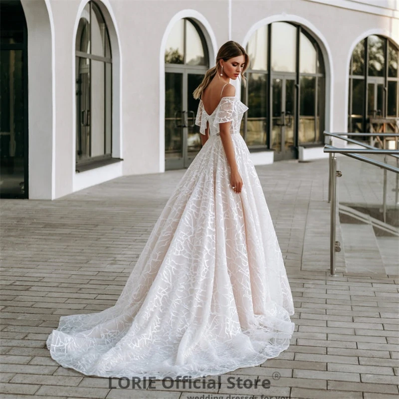LORIE кружевные свадебные платья в стиле бохо 2019 с открытыми плечами и V-образным