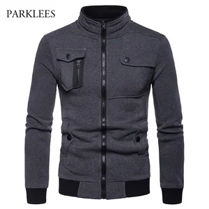 Мужская Асимметричная куртка с 4 карманами 2018, Модная хлопковая куртка на молнии с воротником-стойкой, повседневные куртки для хип-хопа, мужские пальто