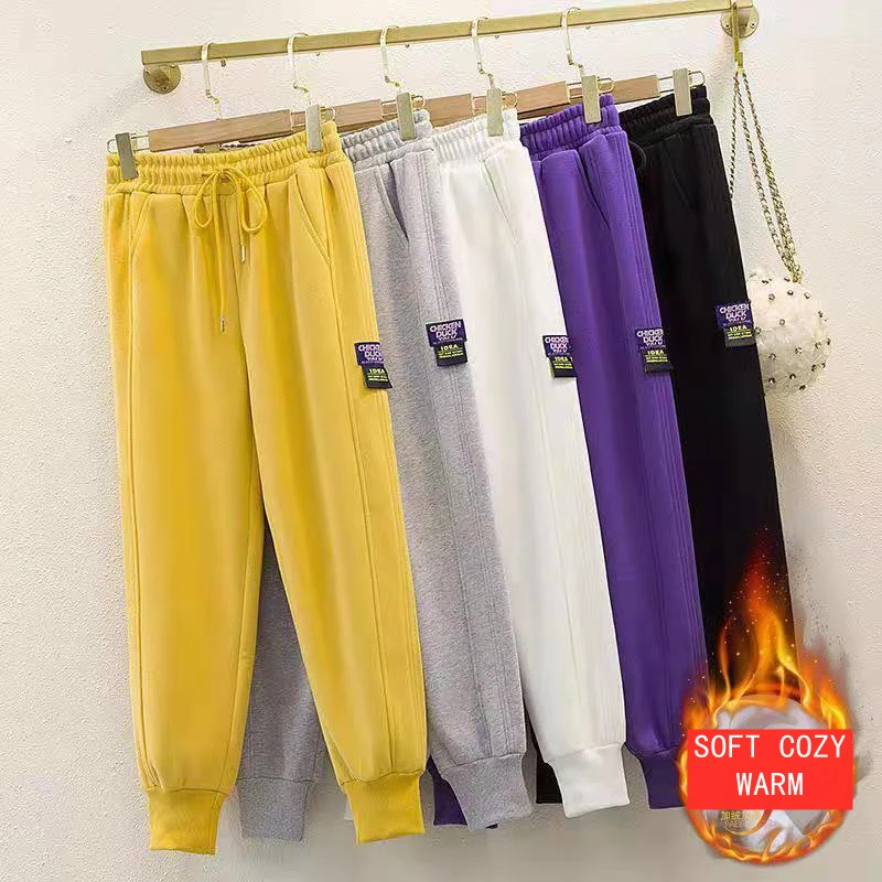 

Women's Harem Pants Full Length Ankle Banded Pantalettes Winter Thick Warm Soft Fleece Inside Pockets Design Ovesized Trousers