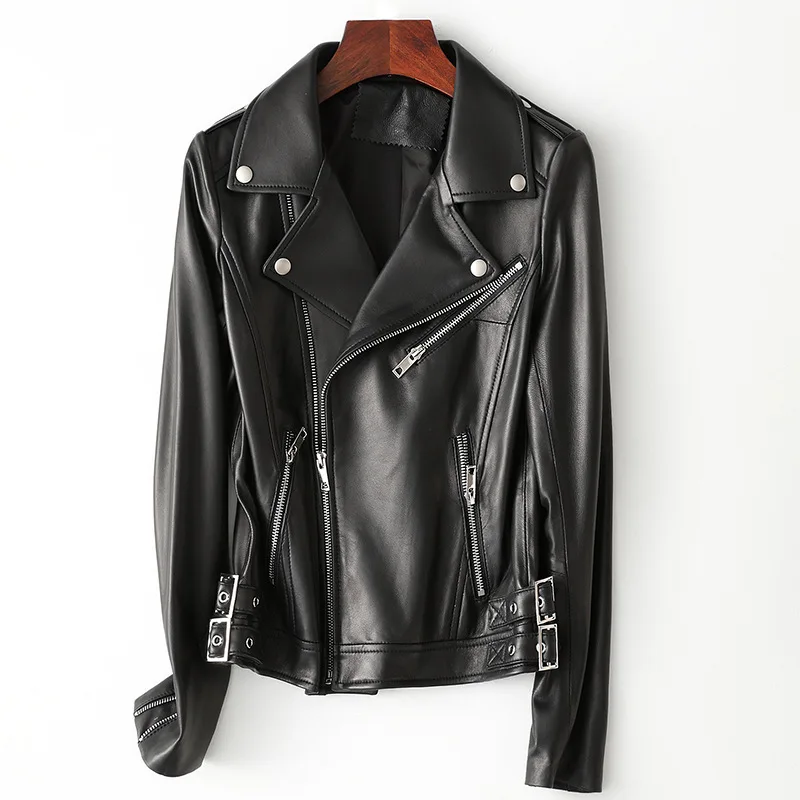 

Women White Real Leather Jacket Long Sleeve Slim Zipper Genuine Leather Coat Ladies Streetwear Sheepskin Casual Harajuku Clothes