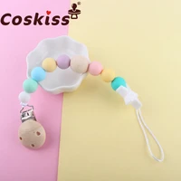 coskiss bpa free wooden clips silicone star pacifier chain nursing teething gift wooden printing bead newborn pacifier chain