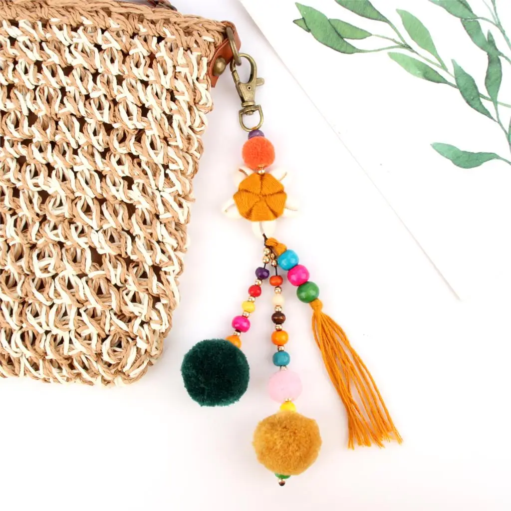 1 шт. богемский Бохо натр ракушка помпон брелок для ключей с кисточкой endant Ball