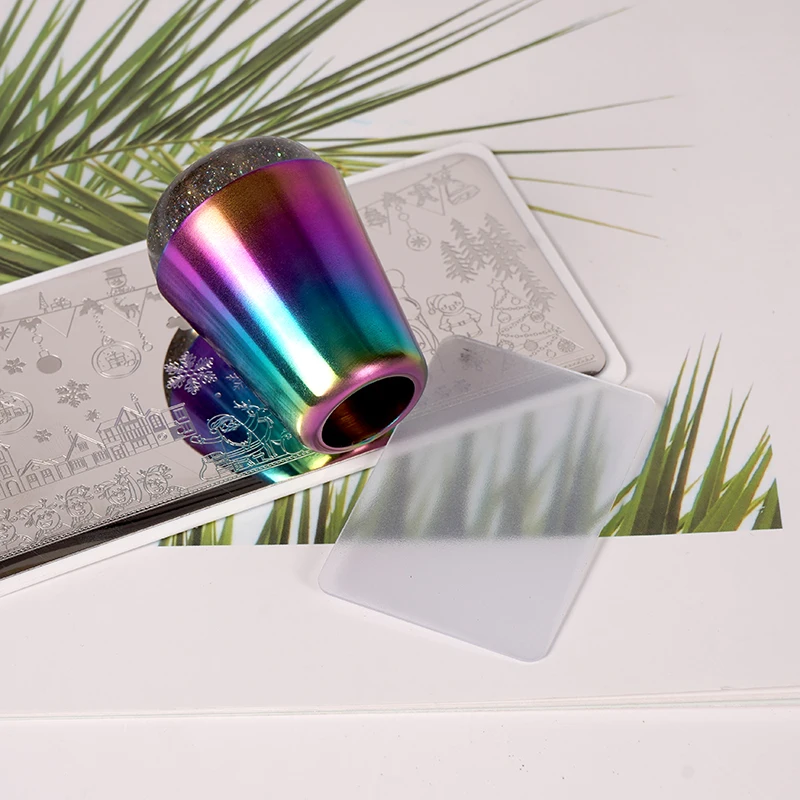 Большой блестящий стемпер XL (синий) 4 см голографическая головка с кристальной