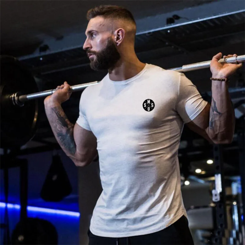 

Brand New Muscle Gyms Sport Fitness Men Short Sleeve Tee Shirt Tops Cotton Fashion Clothing Bodybuilding Mens Casual T Shirts
