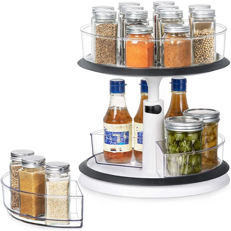 

NHBR 2 Tier Lazy Susan-Height Adjustable Spinning Cabinet Countertop Organizer Turntable Spice Rack for Kitchen Bathroom