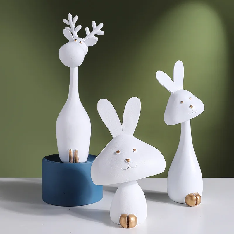 

Simple Creative Deer Rabbit Statue Figure Sculpture Living Room Ornaments Home Entrance Wine Cabinet Office Decors Resin Crafts