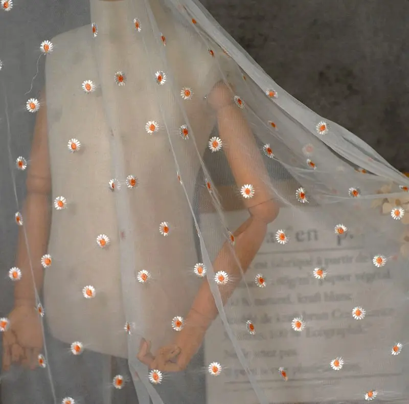 150 см сетчатая ткань с вышивкой и маргаритками занавеска сделай сам для детской