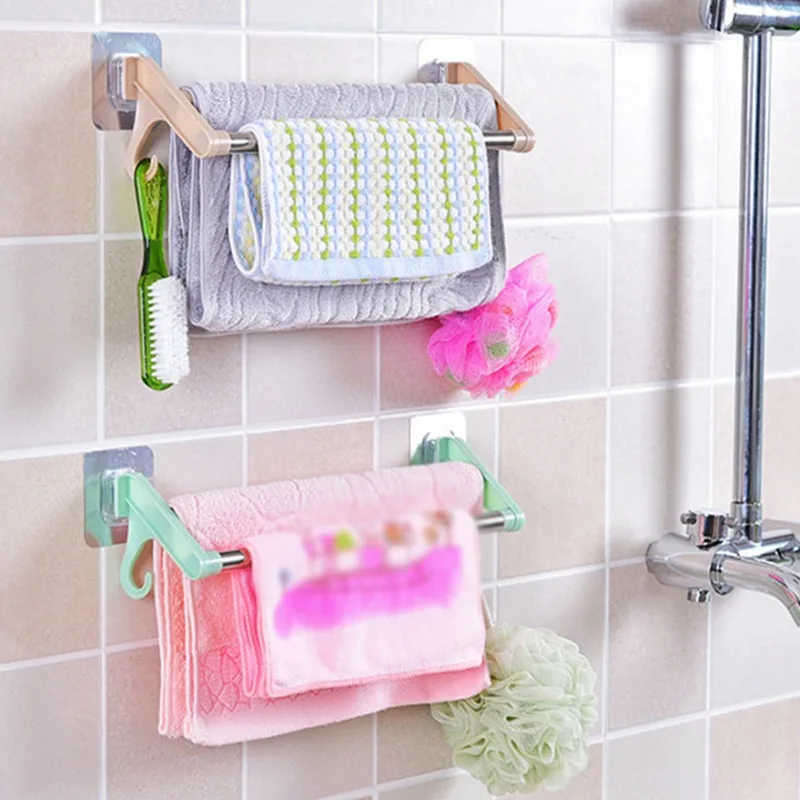 

Wall Mounted Towel Rack Punch-free Bathroom Towel Storage Rack Double Rod Seamless Sticker Bath Towel Rack Bathroom Toilet Rack