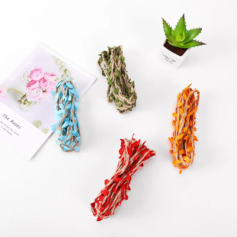 

10M Multicolour Jute Rope Leaf Shaped Ribbon Gift Wrapping Jute Twine Burlap Rustic Wedding Party Supplies Christmas Decoration
