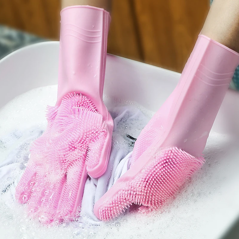 

2pcs Silicone Cleaning Gloves Multifunction Magic Silicone Dish Washing Gloves For Kitchen Household Silicone Washing
