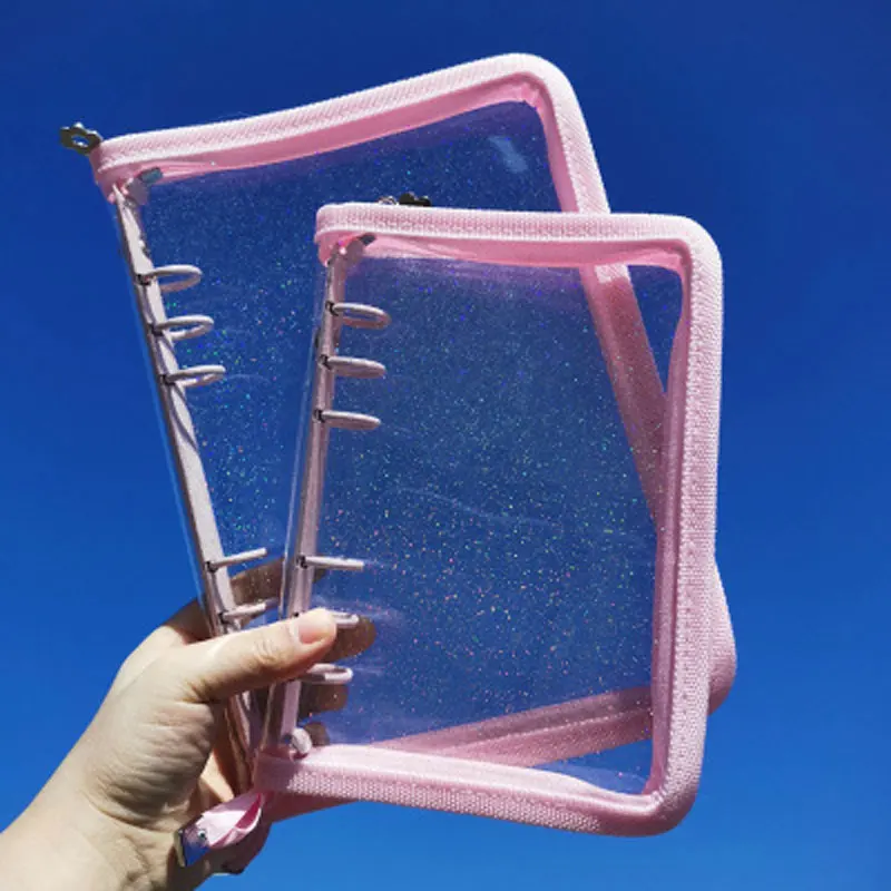 

2021 New Arrive A5 A6 Zip PVC Notebook Accessory Sheet Shell Office School Transparent Concise 6 Holes Binder Planner Cover