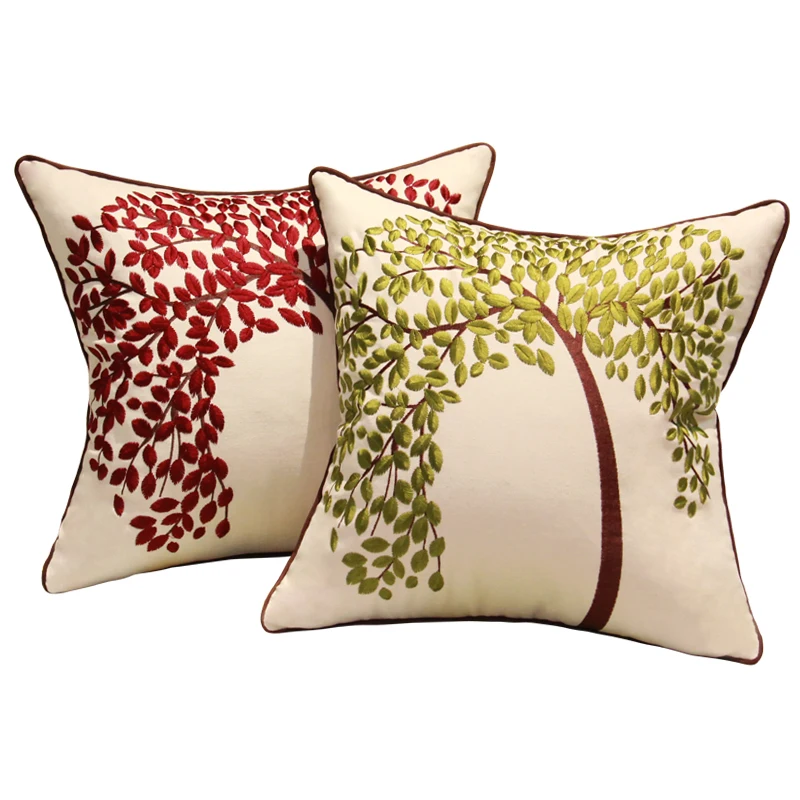 

Modern Chinese Luxury Pillow Case Embroidery Tree Leaves Butterfly Multicolor Cushion Cover for Sofa Bedroom Living Room Car