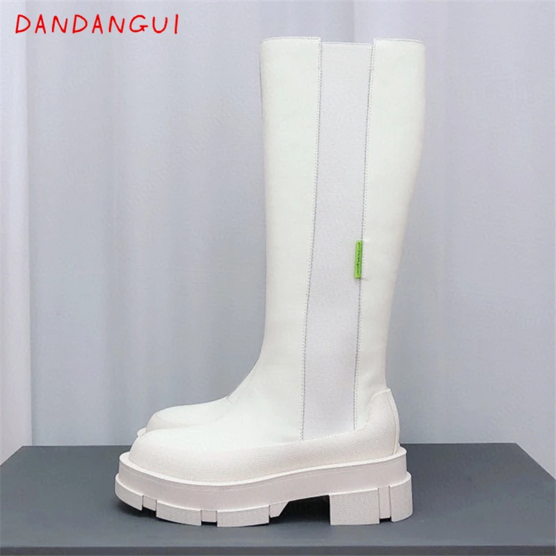 

Женские длинные ботинки из натуральной кожи на платформе, Осень-зима, роскошные дизайнерские женские мотоциклетные ботинки, Брендовая женс...