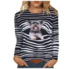 4 # Для женщин рубашки Топы с длинными рукавами, в полоску, с круглым вырезом и длинными рукавами, с принтом в виде кота и асимметричным подолом Блузка Топы Для женщин Блузка офисная Рабочая Рубашка
