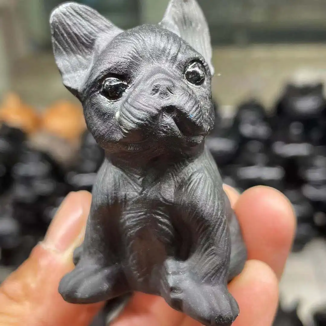 

Hand-carved obsidian method dog fighting crystal healing craft jewelry