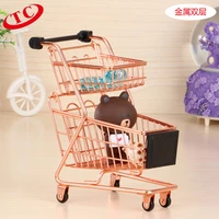 double layer mini shopping cart creative metal childrens toy mini supermarket trolley desktop decoration crafts 2021