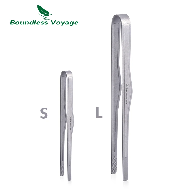 Boundless Voyage Titanium Kitchen Tongs Camp BBQ Grill Clip Tea Cup Tweezer Lightweight Fried Steak Salad Cooking Handy Utensil