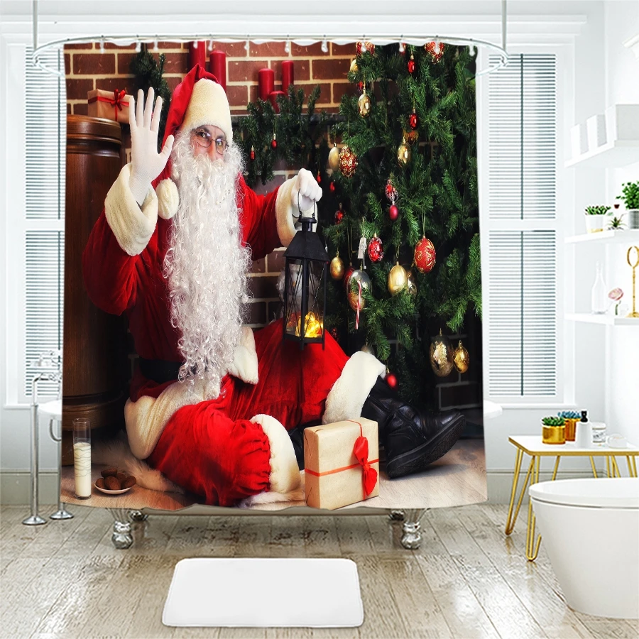 Рождественские занавески для душа с 3d рисунком Санта-Клауса и дерева