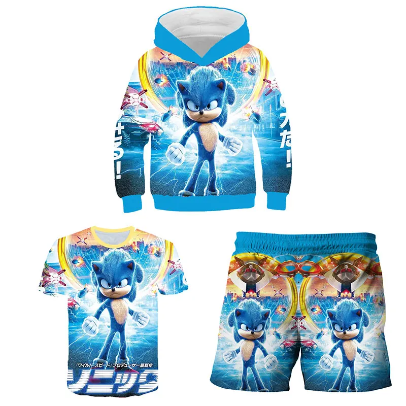 

Boys Sonic Sweatshirt Hoodie+T-shirt+Pants 3 pieces Outfits Suit Children Clothing Summer Girls Boys T-shirt Kids Clothes Set