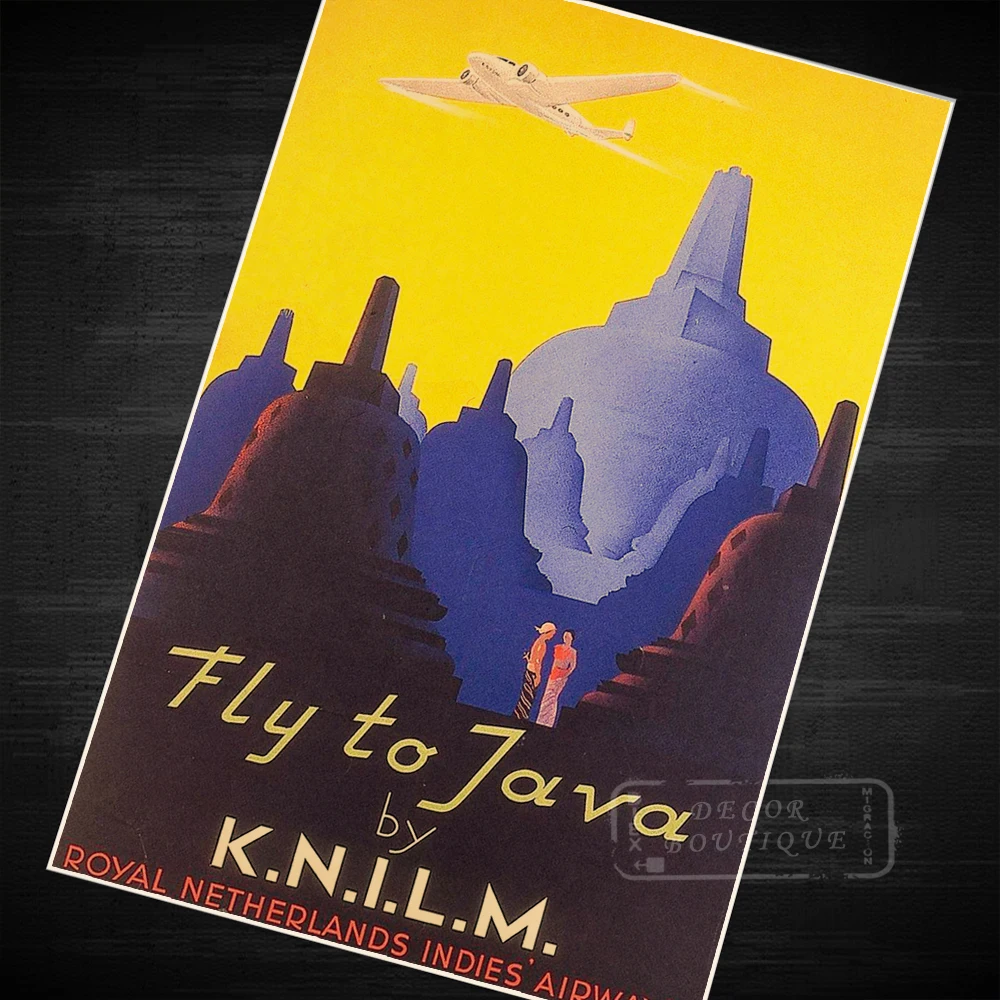 Fly to Java Indonesia Бали красивый пейзаж путешествие старинный ретро постер из