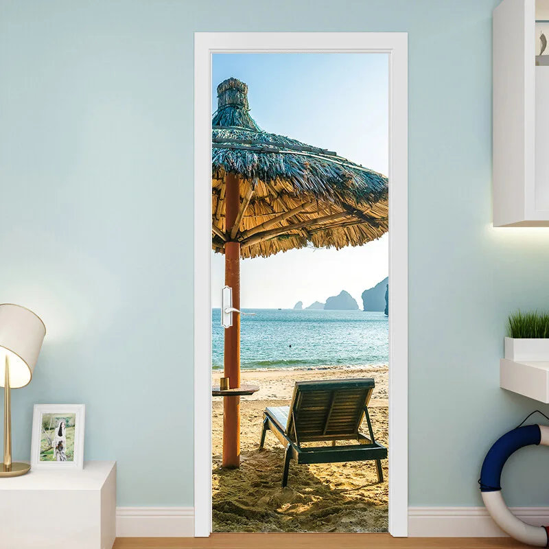 

Seaside Landscape Poster Front Door Decorations Home Door Wallpaper Waterproof Self-adhesive Removable Decorative Wall Sticker