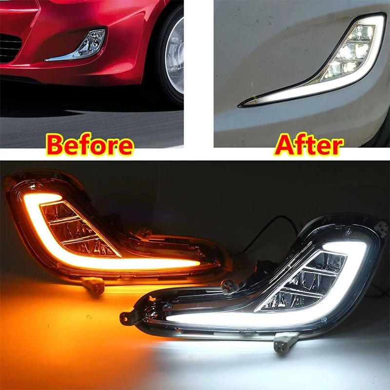 1 комплект светодиодный DRL для hyundai Accent Solaris 2010 2011 2012 2013 дневной ходовой светильник, противотуманная фара с сигналом поворота