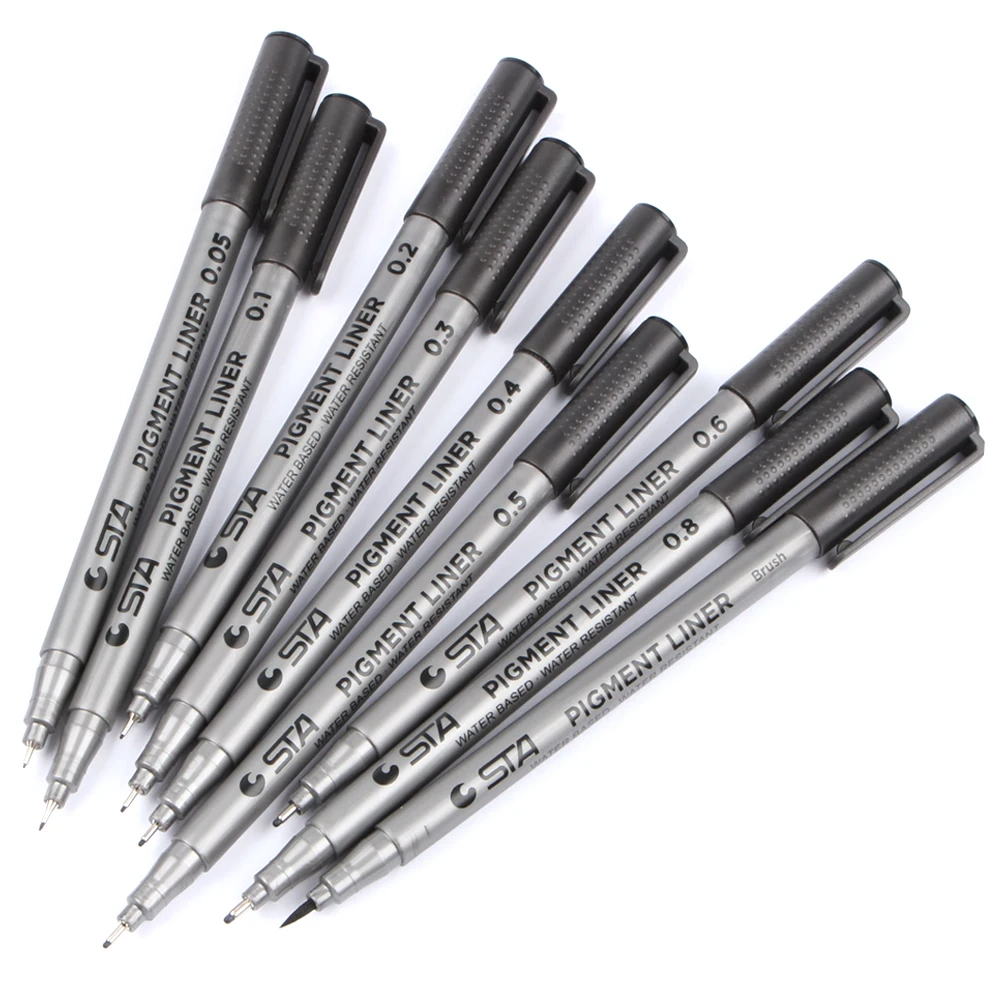 STA Waterproof Fade Proof Micron PenTip Fine Liner Black Sketch Water Marker Pen for Manga | Art Markers