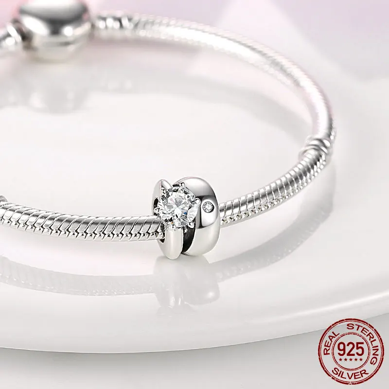 

Clear CZ Beads 925 Sterling Silver Twist Cubic Zircon Charms Beads fit Original Pandora Bracelet Necklace Silver Jewelry Gift