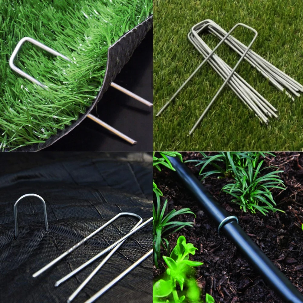 

100pcs Landscape Stake Turf Pin Garden Staple Universal U Type Ground Insert Outdoor For Artificial Grass Galvanized Fastening