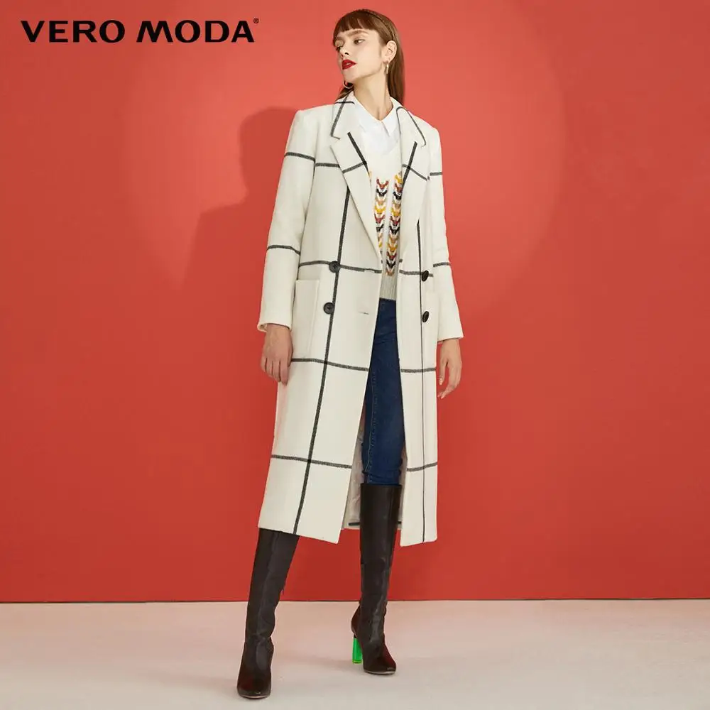 Vero Moda женское двубортное шерстяное пальто в клетку из овечьей шерсти | 319427501