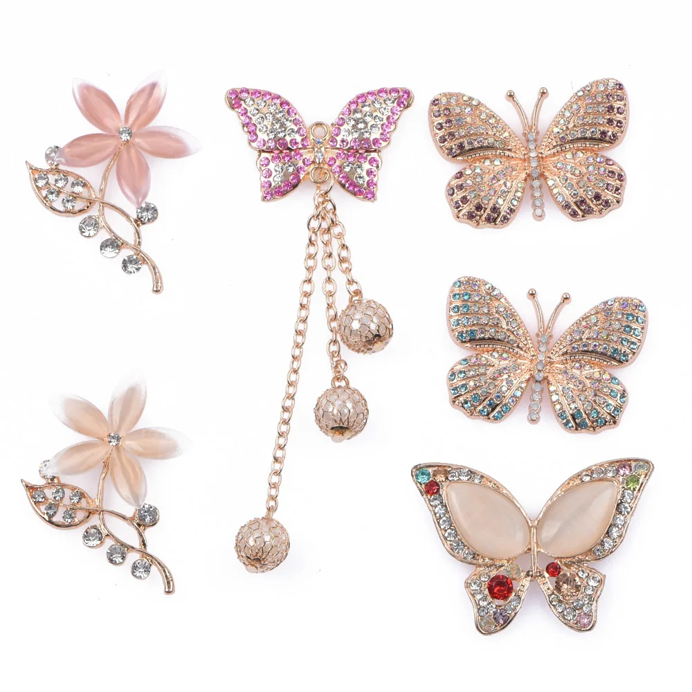 1pcs Metal Charms Brand Shoes Designer Accessories Croc Charms Bling Rhinestone Butterfly JIBZ Gift For Clog Decaration Charm