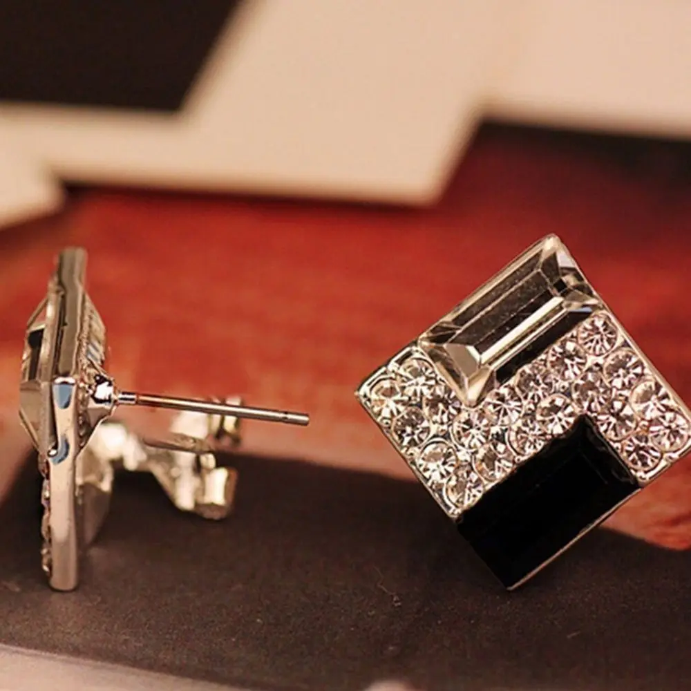 1 пара модные женские туфли в стиле ретро Квадратный Черная Эмаль Стразы Серьги