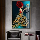 Скандинавский современный стиль Рисование вручную персонажи Красочные цветы перья женщина абстрактный Девушка Печать на холсте постер для гостиной 2-49